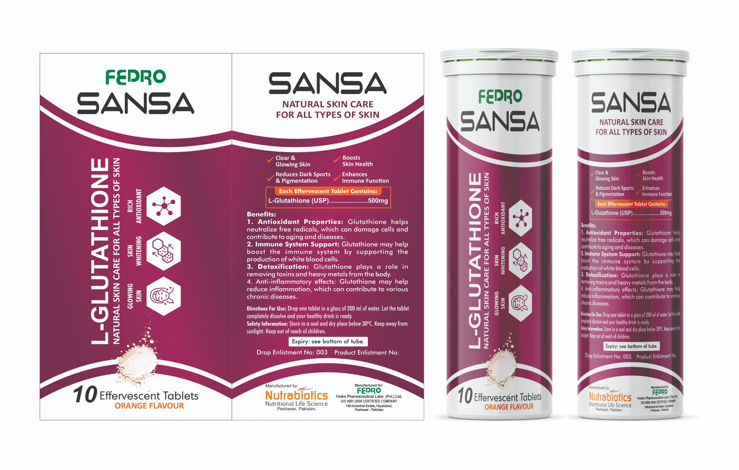 SANSA L-Glutathione Effervescent
Tablets - Skin Whitening,
Brightening & Daily Glow Drink (Orange Flavour)