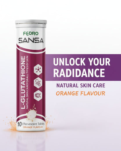 SANSA L-Glutathione Effervescent
Tablets - Skin Whitening,
Brightening & Daily Glow Drink (Orange Flavour)