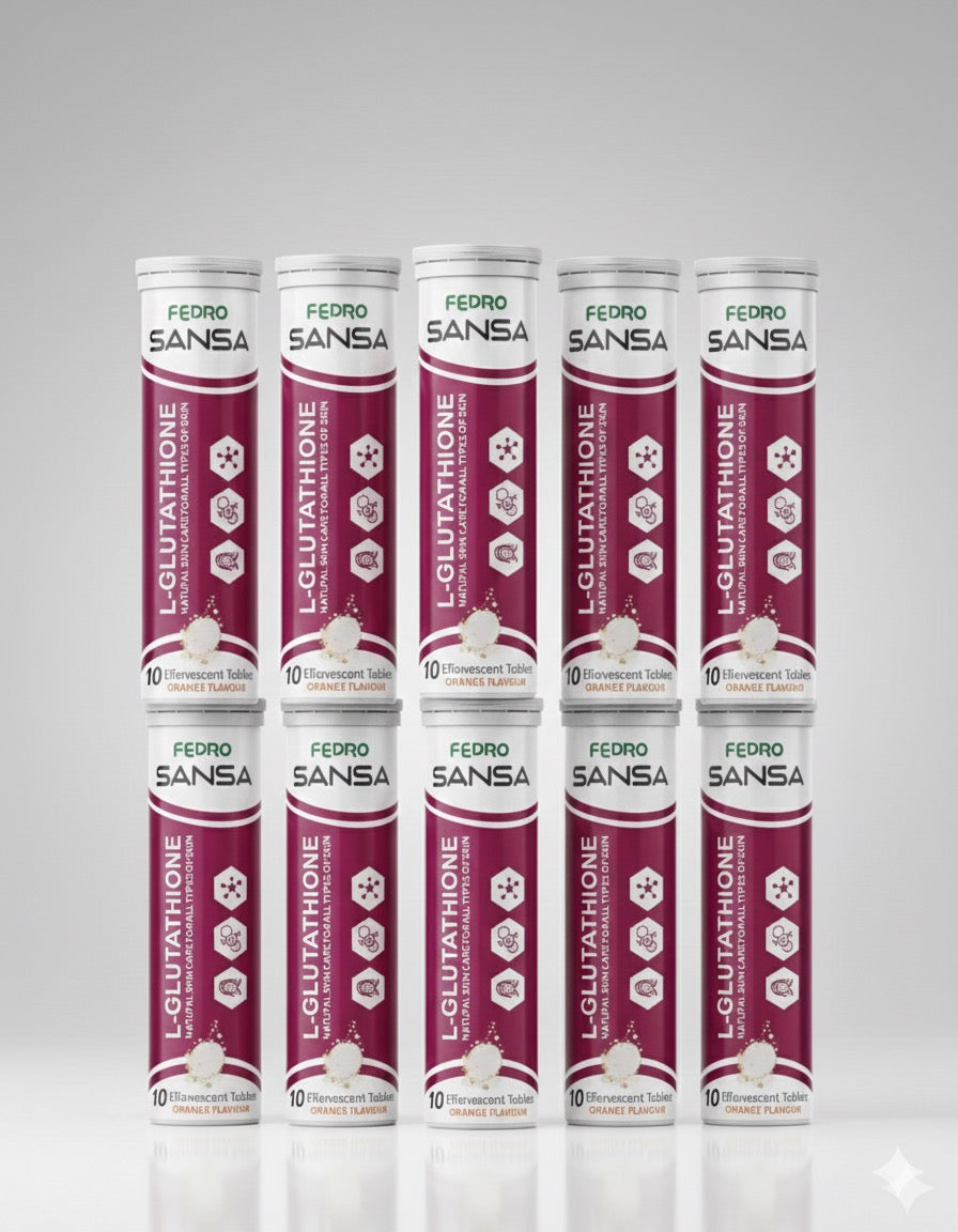 SANSA L-Glutathione Effervescent
Tablets - Skin Whitening,
Brightening & Daily Glow Drink (Orange Flavour)